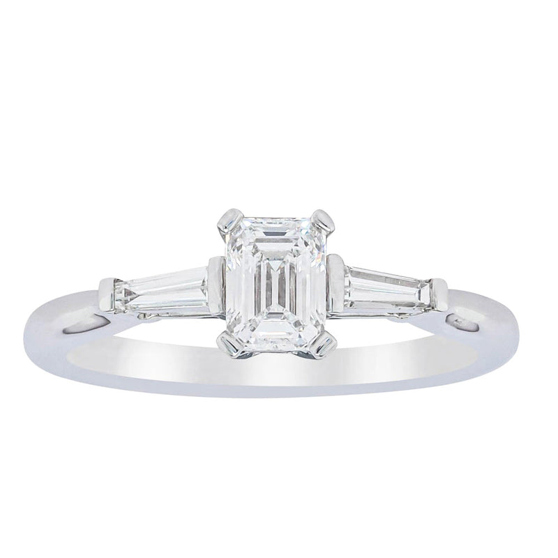 18ct White Gold Emerald Cut Diamond Ring-Ring-Walker & Hall