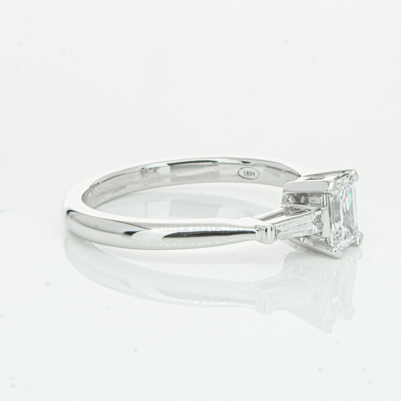 18ct White Gold Emerald Cut Diamond Ring-Ring-Walker & Hall