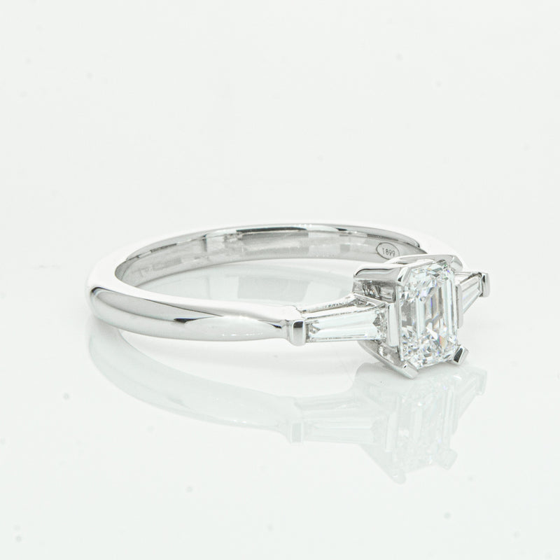 18ct White Gold Emerald Cut Diamond Ring-Ring-Walker & Hall