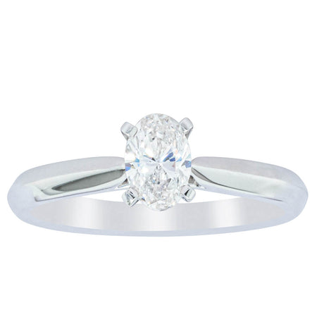 18ct White Gold .53ct Oval Diamond Venetian Ring-Ring-Walker & Hall