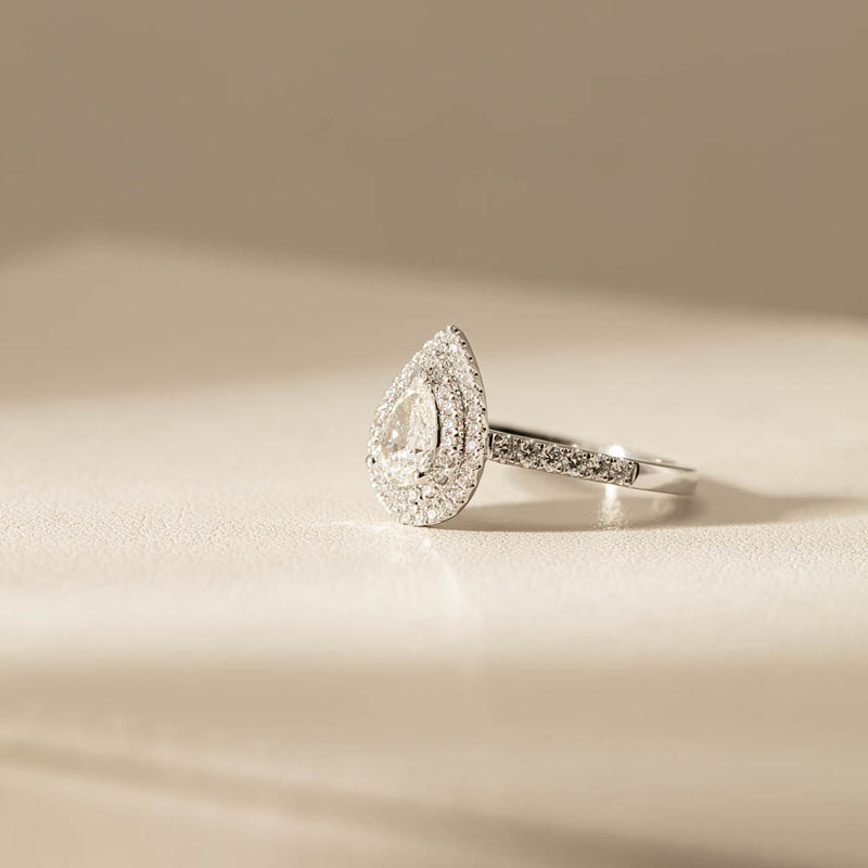 18ct White Gold Pear Cut Diamond Rosa Ring-Ring-Walker & Hall