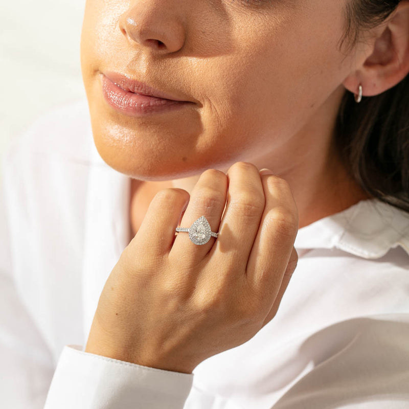 18ct White Gold Pear Cut Diamond Rosa Ring-Ring-Walker & Hall