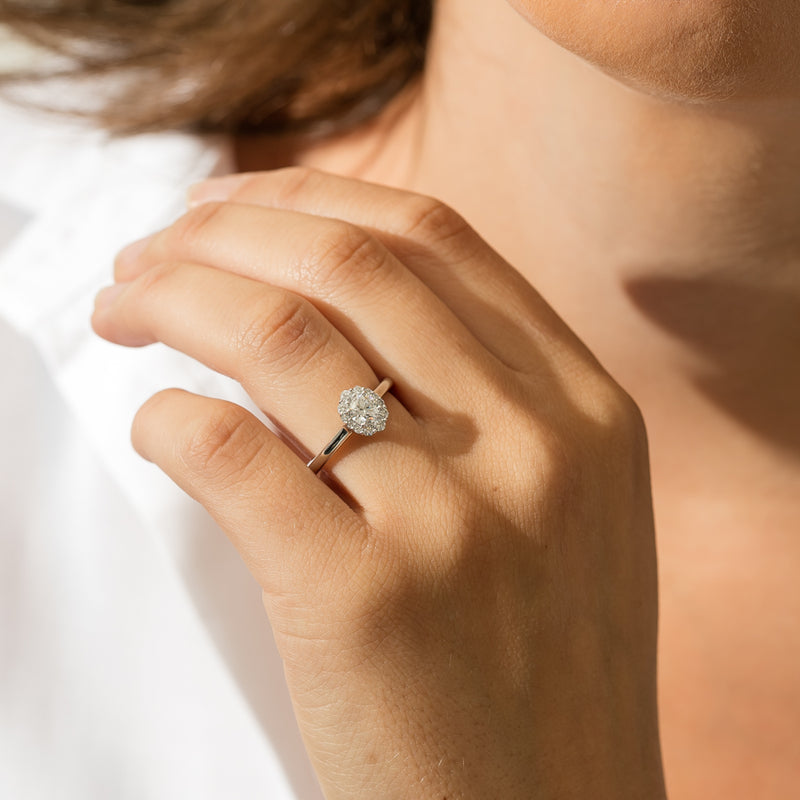 18ct White Gold Diamond Halo Ring-Ring-Walker & Hall