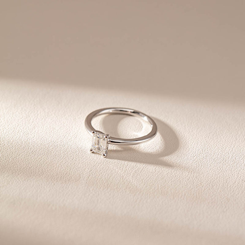 18ct White Gold .72ct Emerald Cut Diamond Melba Ring-Ring-Walker & Hall