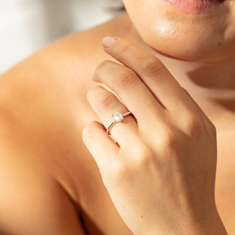 18ct White Gold .72ct Emerald Cut Diamond Melba Ring-Ring-Walker & Hall