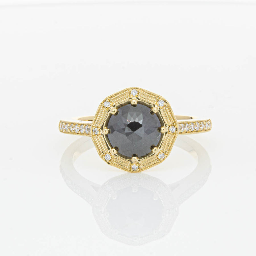 18ct Yellow Gold Black Diamond Ring-Ring-Walker & Hall