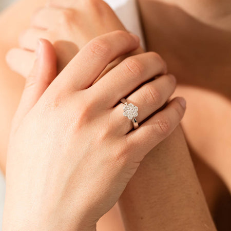 18ct White Gold .75ct Diamond Lotus Ring-Ring-Walker & Hall