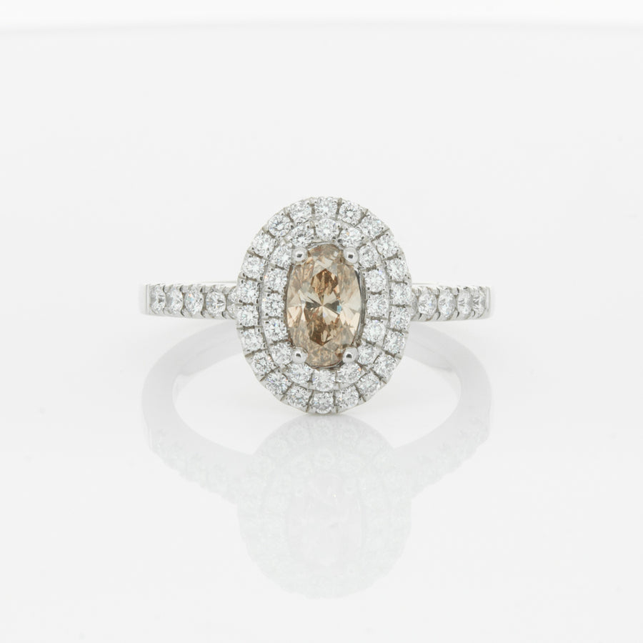 18ct White Gold .50ct Oval Cut Champagne Diamond Rosa Ring-Ring-Walker & Hall