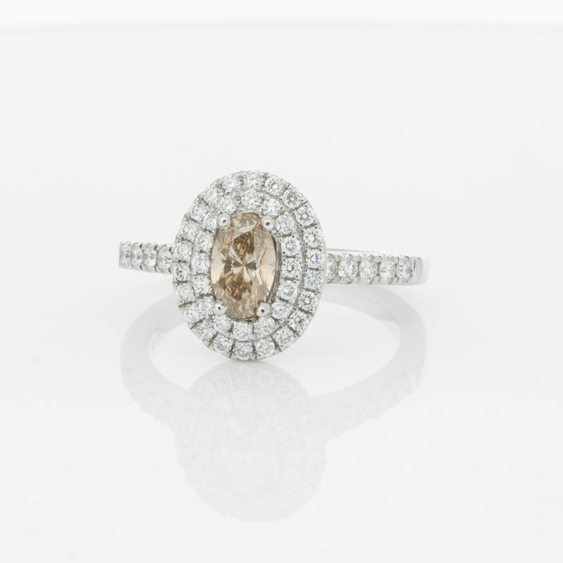 18ct White Gold .50ct Oval Cut Champagne Diamond Rosa Ring-Ring-Walker & Hall
