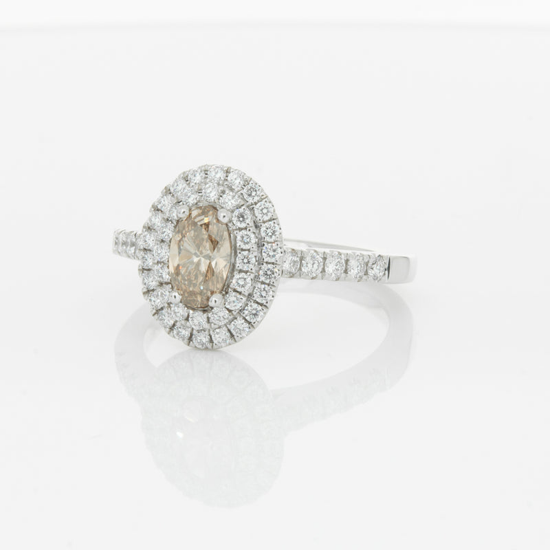 18ct White Gold .50ct Oval Cut Champagne Diamond Rosa Ring-Ring-Walker & Hall