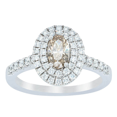 18ct White Gold .50ct Oval Cut Champagne Diamond Rosa Ring-Ring-Walker & Hall