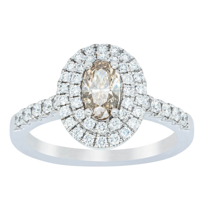 18ct White Gold .50ct Oval Cut Champagne Diamond Rosa Ring-Ring-Walker & Hall