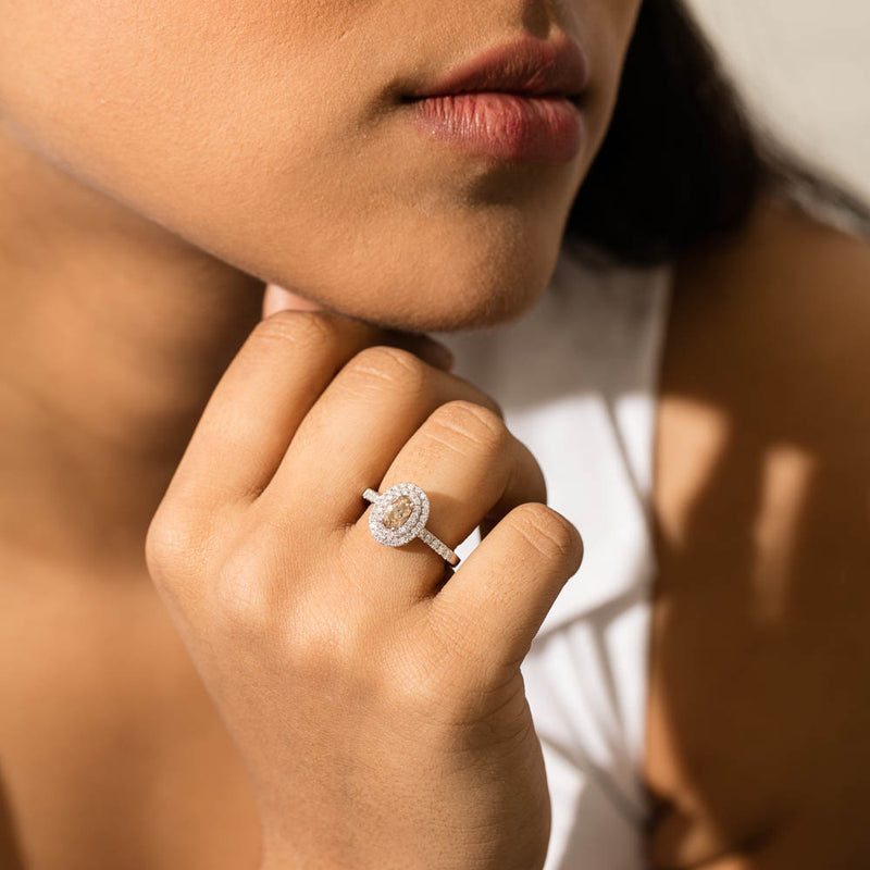 18ct White Gold .50ct Oval Cut Champagne Diamond Rosa Ring-Ring-Walker & Hall