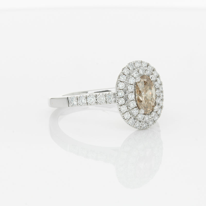 18ct White Gold .50ct Oval Cut Champagne Diamond Rosa Ring-Ring-Walker & Hall