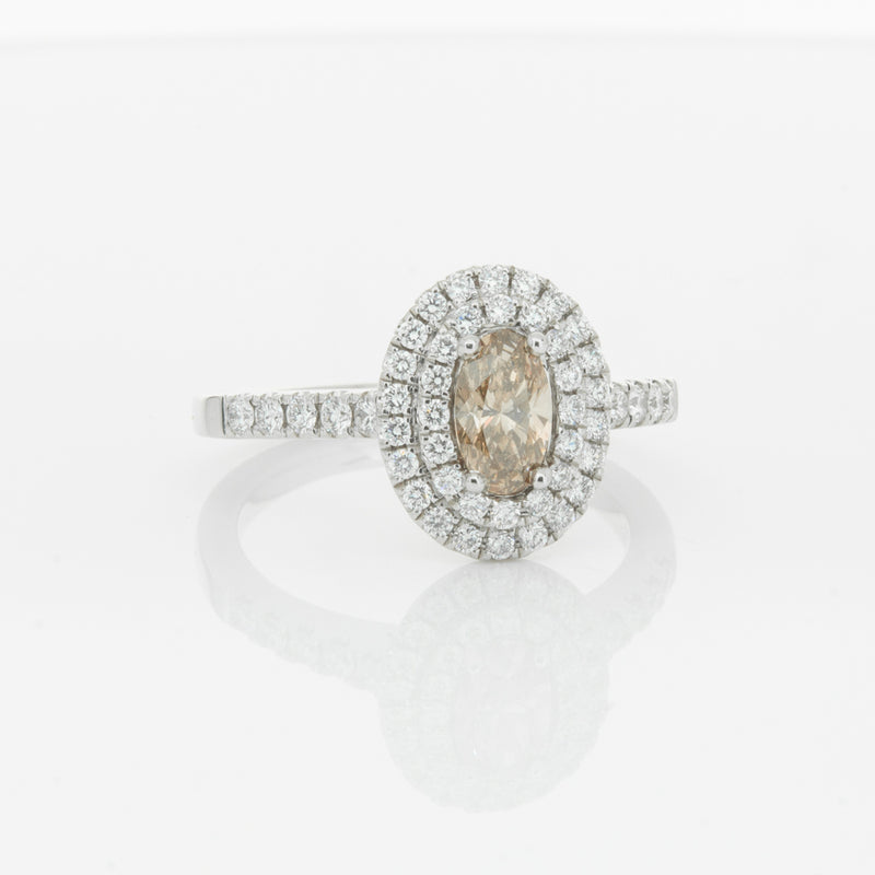 18ct White Gold .50ct Oval Cut Champagne Diamond Rosa Ring-Ring-Walker & Hall
