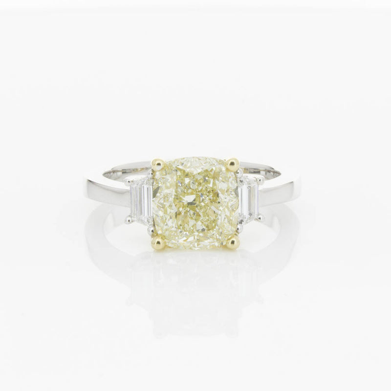 18ct White Gold Yellow Cushion Cut Diamond Three Stone Ring-Ring-Walker & Hall