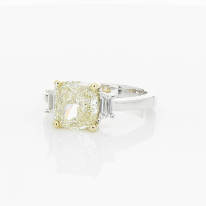 18ct White Gold Yellow Cushion Cut Diamond Three Stone Ring-Ring-Walker & Hall