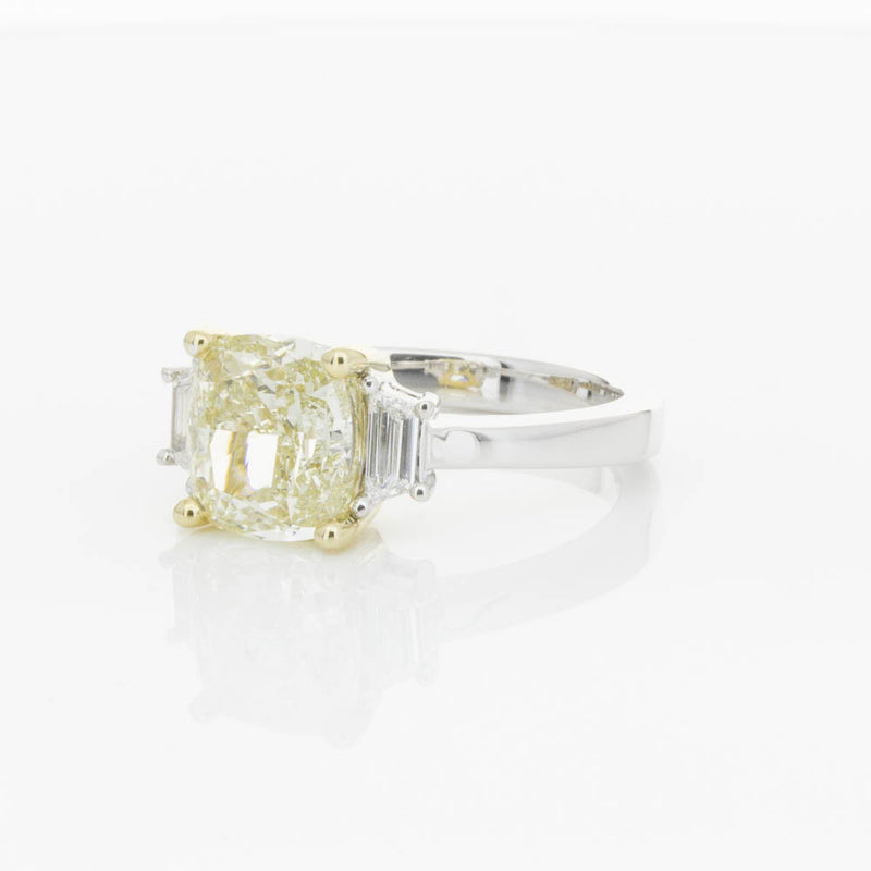 18ct White Gold Yellow Cushion Cut Diamond Three Stone Ring-Ring-Walker & Hall