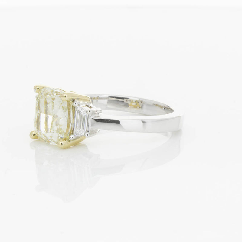 18ct White Gold Yellow Cushion Cut Diamond Three Stone Ring-Ring-Walker & Hall