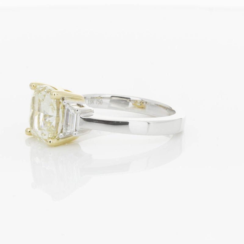 18ct White Gold Yellow Cushion Cut Diamond Three Stone Ring-Ring-Walker & Hall