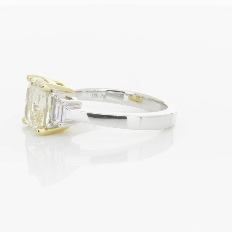 18ct White Gold Yellow Cushion Cut Diamond Three Stone Ring-Ring-Walker & Hall