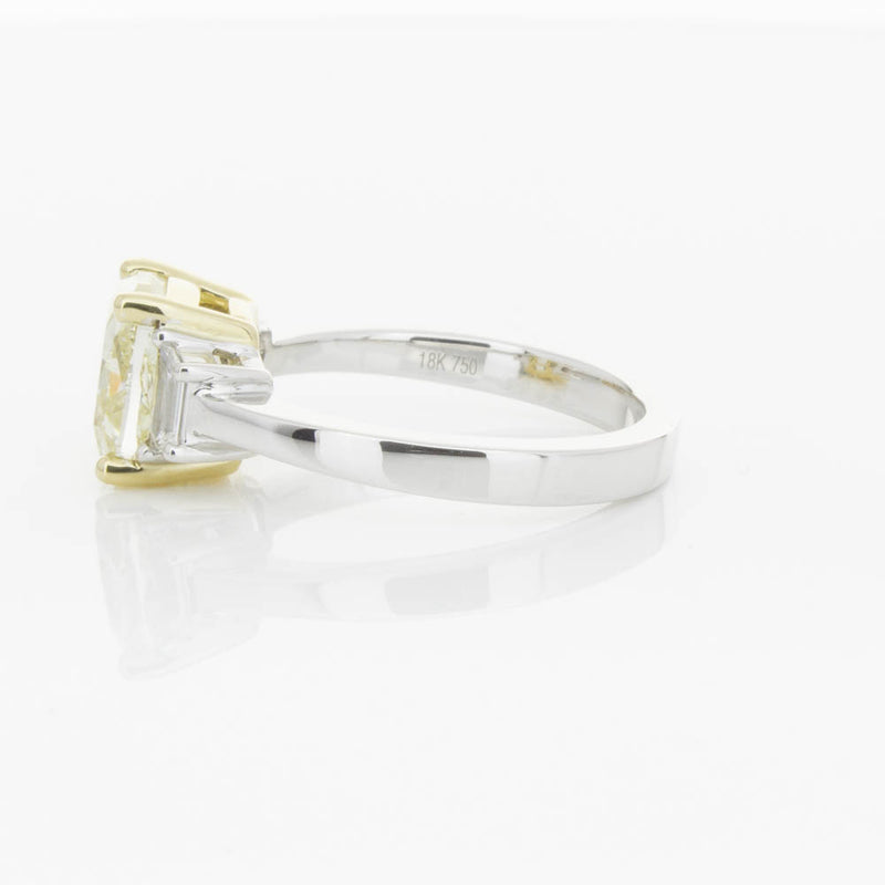 18ct White Gold Yellow Cushion Cut Diamond Three Stone Ring-Ring-Walker & Hall