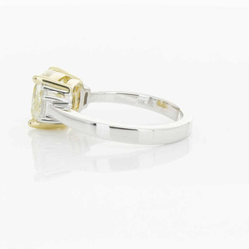 18ct White Gold Yellow Cushion Cut Diamond Three Stone Ring-Ring-Walker & Hall