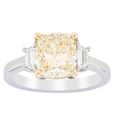 18ct White Gold Yellow Cushion Cut Diamond Three Stone Ring-Ring-Walker & Hall