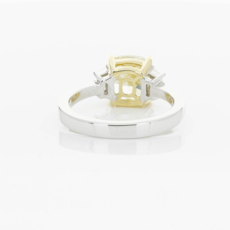 18ct White Gold Yellow Cushion Cut Diamond Three Stone Ring-Ring-Walker & Hall