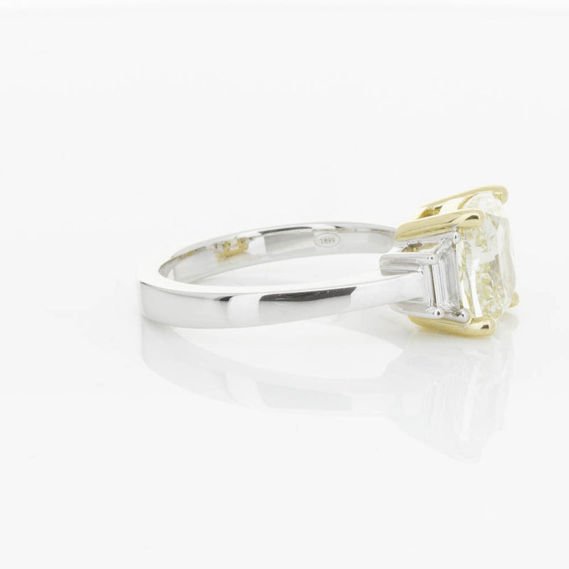 18ct White Gold Yellow Cushion Cut Diamond Three Stone Ring-Ring-Walker & Hall