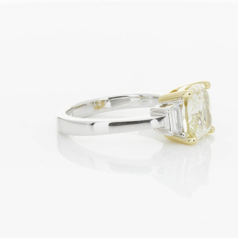18ct White Gold Yellow Cushion Cut Diamond Three Stone Ring-Ring-Walker & Hall