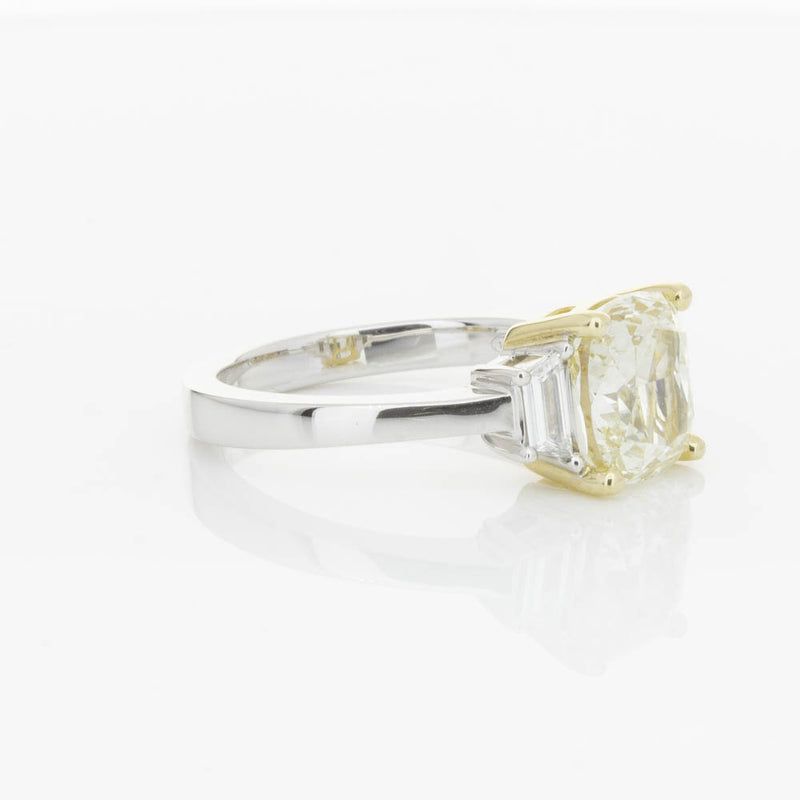 18ct White Gold Yellow Cushion Cut Diamond Three Stone Ring-Ring-Walker & Hall