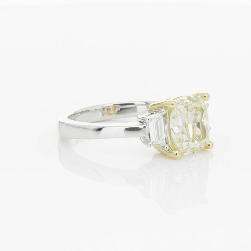 18ct White Gold Yellow Cushion Cut Diamond Three Stone Ring-Ring-Walker & Hall