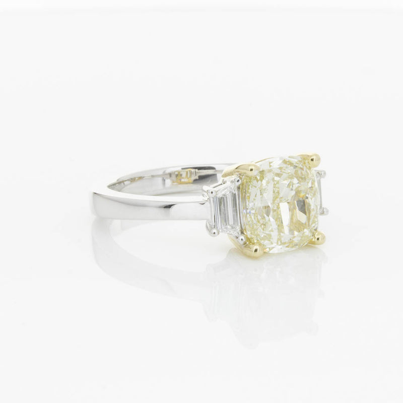 18ct White Gold Yellow Cushion Cut Diamond Three Stone Ring-Ring-Walker & Hall