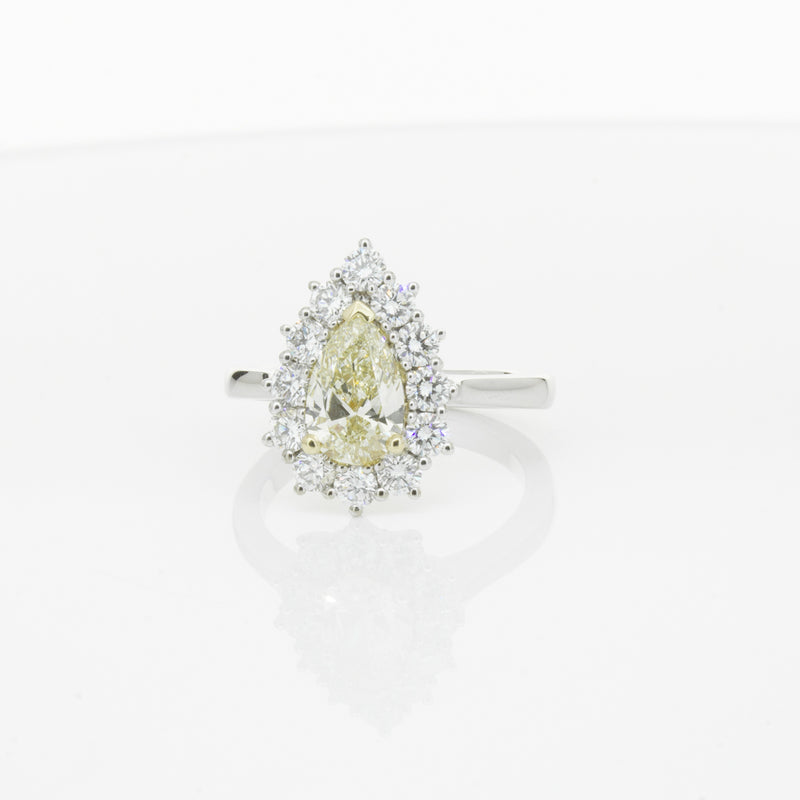 18ct White Gold Pear Cut Yellow Diamond Belle Ring-Ring-Walker & Hall