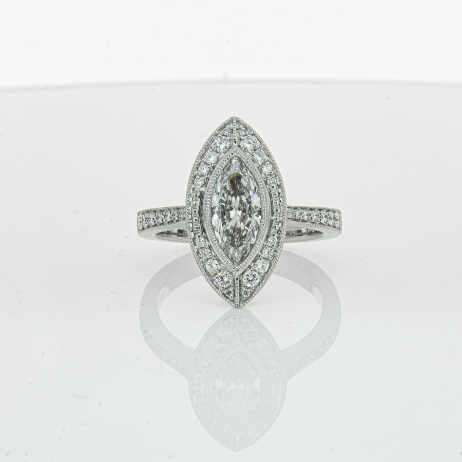 18ct White Gold Marquise Cut Diamond Ring-Ring-Walker & Hall