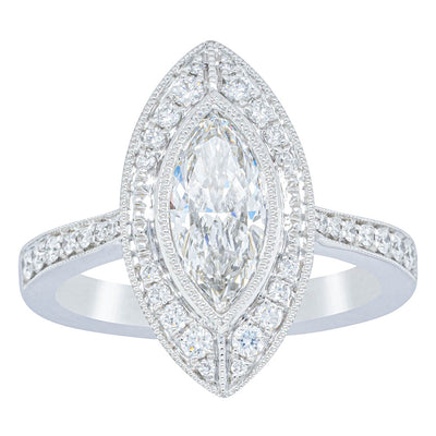 18ct White Gold Marquise Cut Diamond Ring-Ring-Walker & Hall