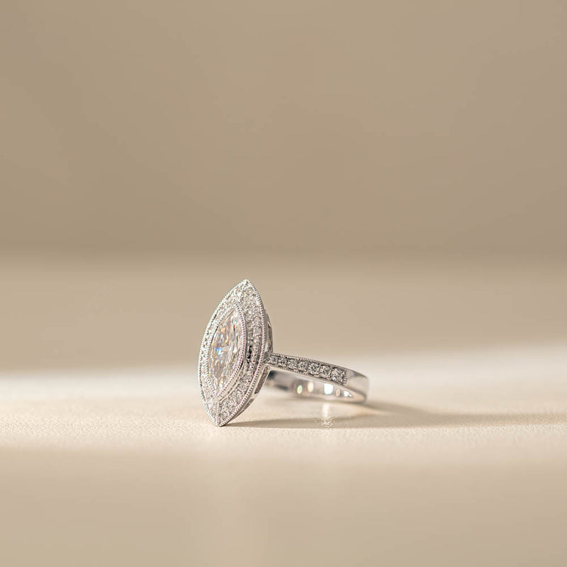 18ct White Gold Marquise Cut Diamond Ring-Ring-Walker & Hall