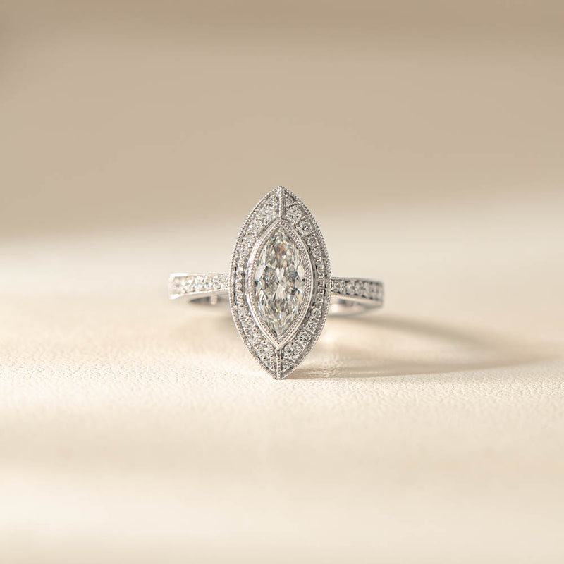 18ct White Gold Marquise Cut Diamond Ring-Ring-Walker & Hall