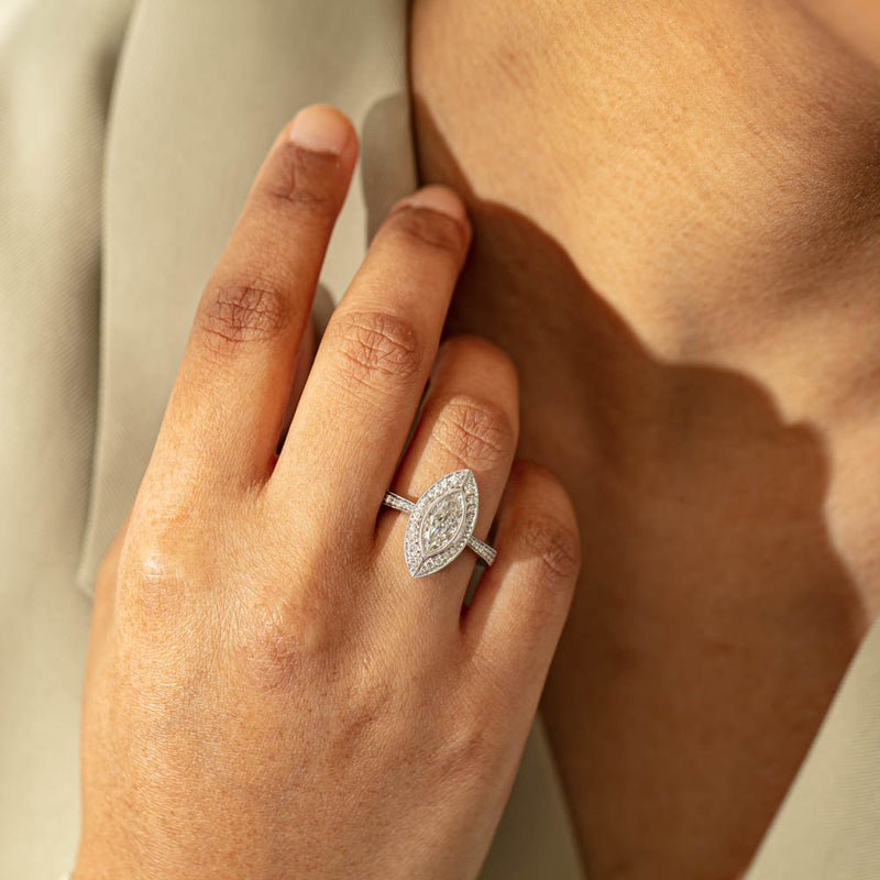 18ct White Gold Marquise Cut Diamond Ring-Ring-Walker & Hall