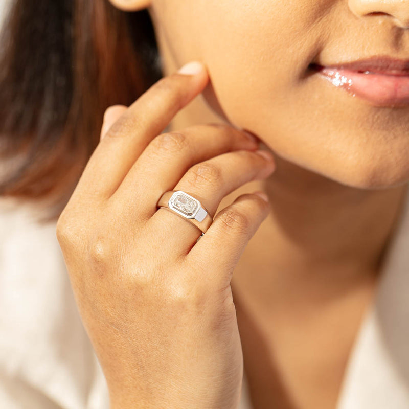 14ct White Gold Radiant Cut Diamond Ring-Ring-Walker & Hall