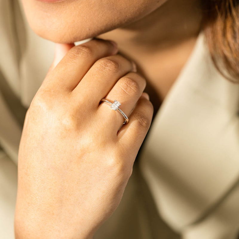 18ct White Gold .30ct Oval Cut Diamond Royale Ring-Ring-Walker & Hall