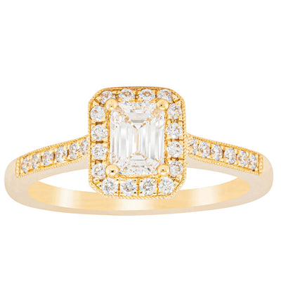 18ct Yellow Gold .50ct Emerald Cut Diamond Aria Ring-Ring-Walker & Hall