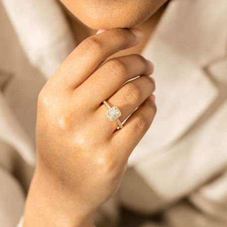 18ct Yellow Gold .50ct Emerald Cut Diamond Aria Ring-Ring-Walker & Hall