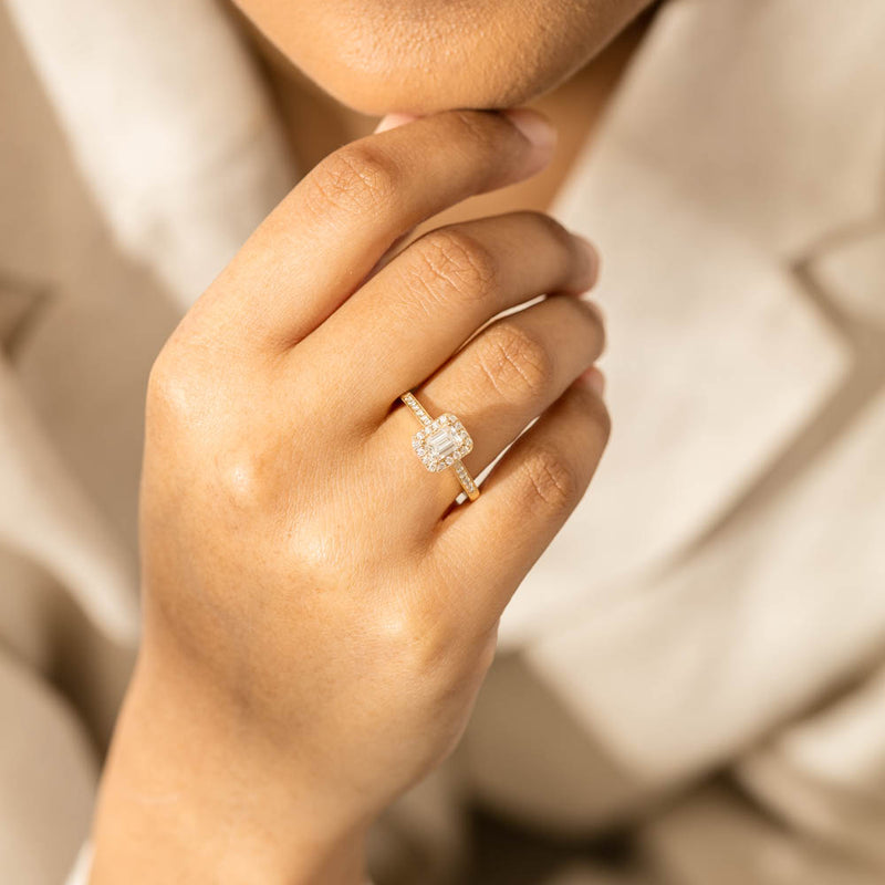 18ct Yellow Gold .50ct Emerald Cut Diamond Aria Ring-Ring-Walker & Hall