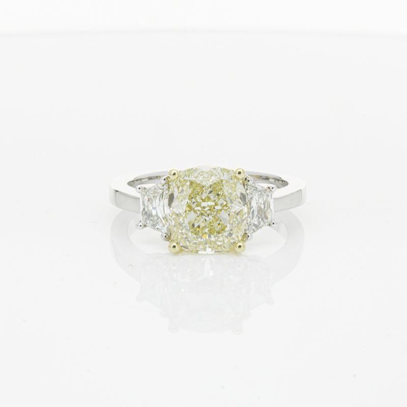 18ct White Gold Yellow Cushion Cut Diamond Three Stone Ring-Ring-Walker & Hall