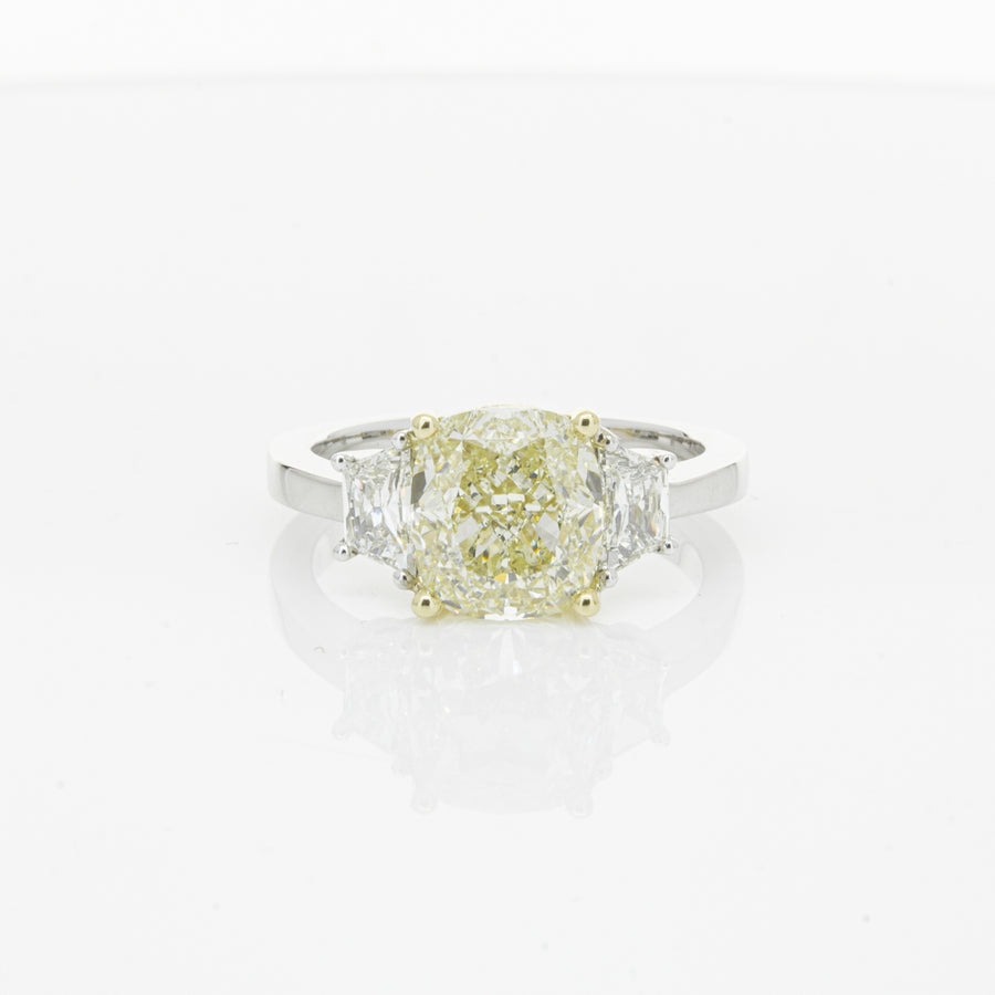 18ct White Gold Yellow Cushion Cut Diamond Three Stone Ring-Ring-Walker & Hall