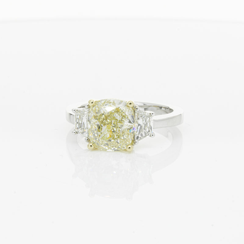 18ct White Gold Yellow Cushion Cut Diamond Three Stone Ring-Ring-Walker & Hall