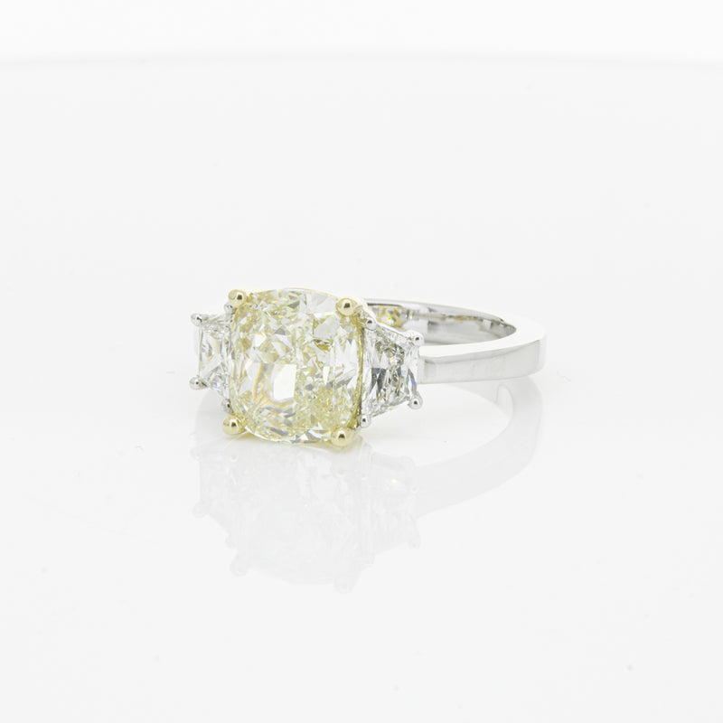 18ct White Gold Yellow Cushion Cut Diamond Three Stone Ring-Ring-Walker & Hall