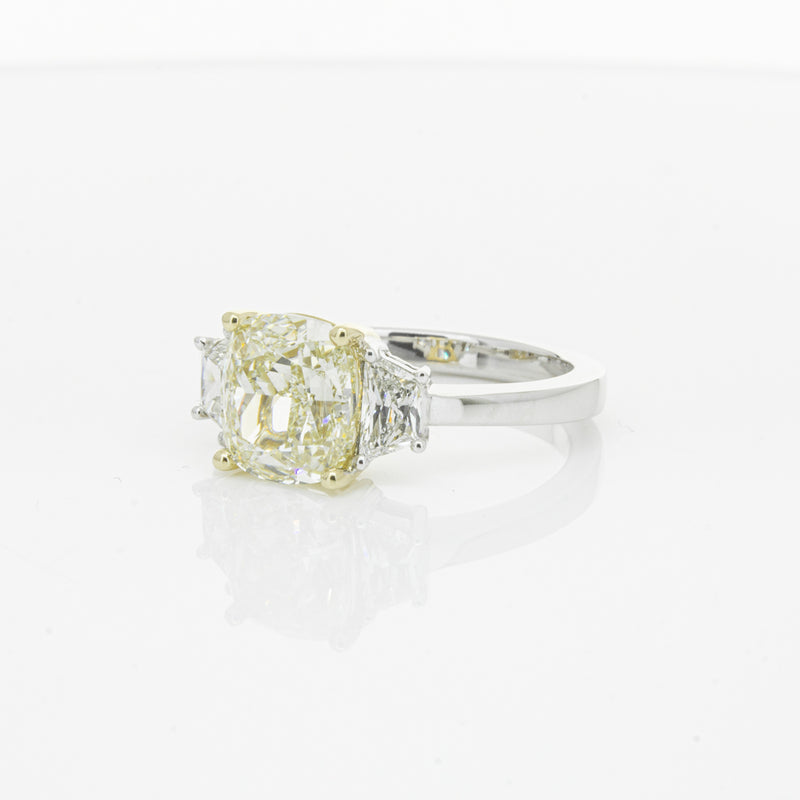 18ct White Gold Yellow Cushion Cut Diamond Three Stone Ring-Ring-Walker & Hall